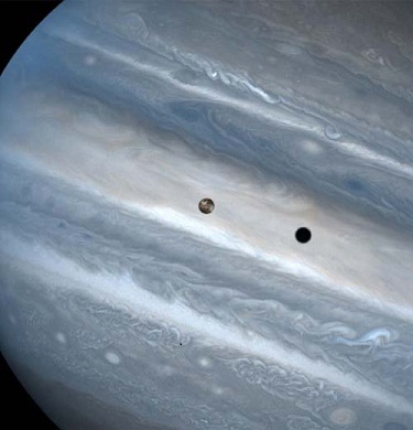 Close view of Jupiter and a moon transit